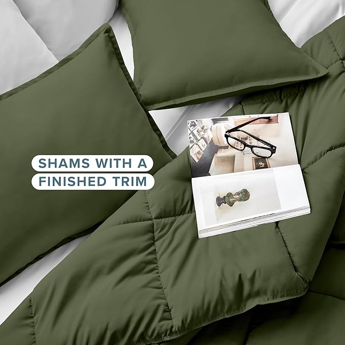 Bare Home Comforter Set - Queen Size - Ultra-Soft - Goose Down Alternative - Premium 1800 Series - All Season Warmth (Queen, Cypress Green)