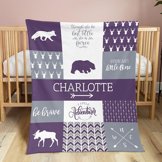 Customized Baby Blanket for Newborn Receiving, Cotton Lightweight - Personalized Baby Girl Gifts - Thermal Blanket Gift for Shower & Hospital Welcoming Purple 40"x50"
