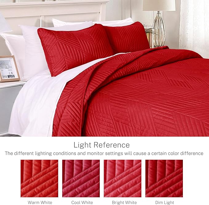 Exclusivo Mezcla California King Quilt Bedding Set, Lightweight Red Oversized King Bedspreads Soft Modern Geometric Coverlet Set for All Seasons (1 Quilt and 2 Pillow Shams)