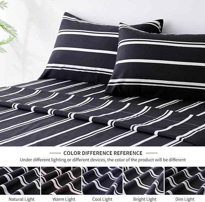 Best Season Stripe Bed Sheets Set,3 Piece Super Soft Microfiber Bedding-Deep Pocket,Ultra Soft,Fade & Wrinkle Resistant(Twin Size,Black&White)