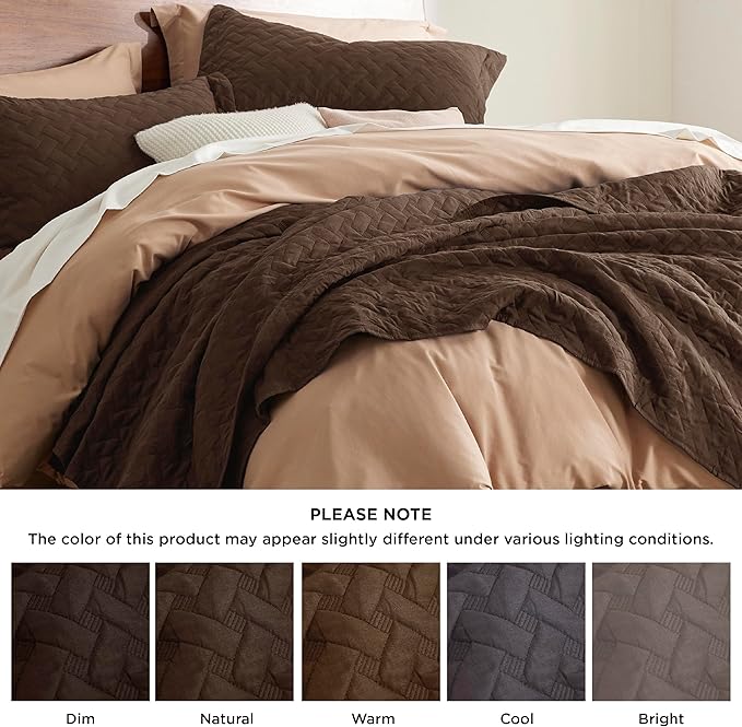 Bedsure Quilts Queen Size - Lightweight Bedspreads Queen Size with Basket Weave Pattern, Soft Quilt Bedding Set, Brown Comforter Set Coverlet for All Seasons with 2 Pillow Shams (90" x 96")