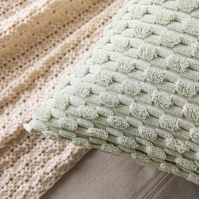 MIULEE Pack of 2 Decorative Lumbar Throw Pillow Covers 12x20 Inch Soft Boho Striped Textured Corduroy Pillow Covers Modern Farmhouse Home Decor for Couch Bed Sofa Living Room Light Green