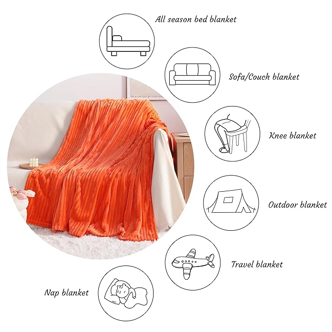 NTBAY Flannel Fuzzy Toddler Blanket, Fluffy Warm and Lightweight Reversible Stripes Design Baby Plush Blanket, 30x40 Inches, Orange