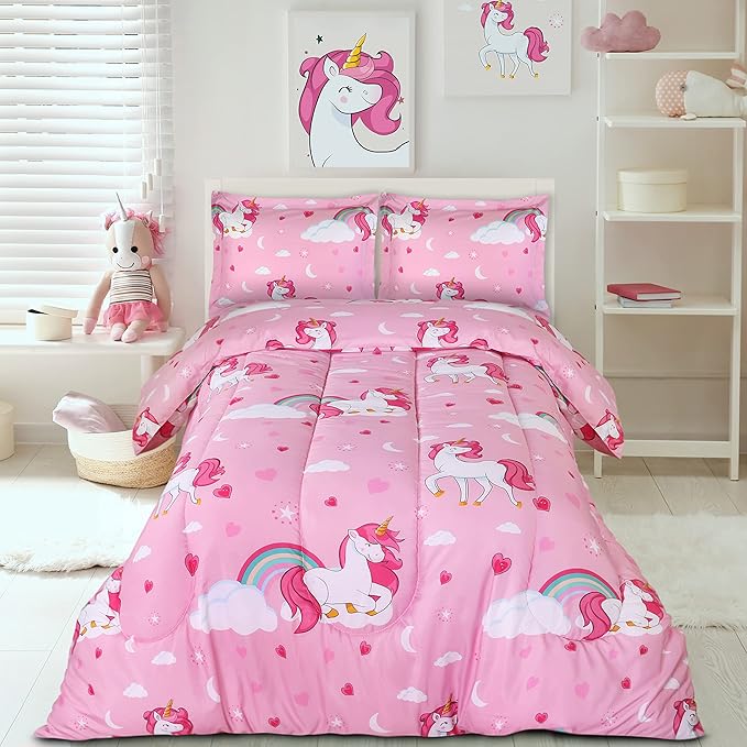 Utopia Bedding All Season Unicorn Comforter Set with 2 Pillow Cases, 3 Piece Soft Brushed Microfiber Kids Pink Bedding Set for Boys/Girls, Machine Washable (Twin)