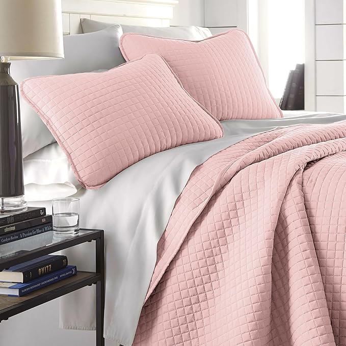 Southshore Fine Living, Inc. Stitched Twin XL Comforter Quilt Bedding Set, Dorm Room Bedding, Stain Resistant, Machine Washable Bedspread, XL/Twin Pink Quilt Bed Spread w/Pillow Sham, Pastel Pink