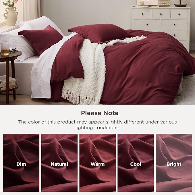 Bedsure Winery Twin Duvet Cover - 2 Pieces Prewashed Extra Soft Bedding Set, Includes 1 Duvet Cover Twin Size 68x90 Inches with Zipper Closure & 1 Pillow Sham, Comforter Not Included