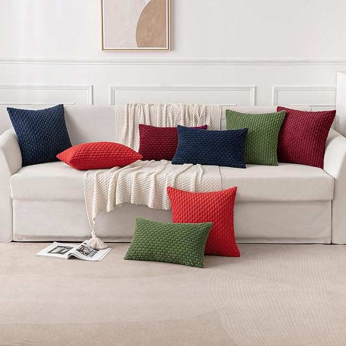 MIULEE Pack of 2 Decorative Lumbar Throw Pillow Covers 12x20 Inch Soft Boho Striped Textured Corduroy Pillow Covers Modern Farmhouse Home Decor for Couch Bed Sofa Living Room Moss Green