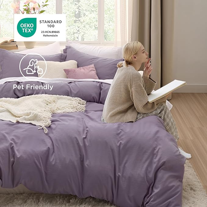 Bedsure Grayish Purple Duvet Cover King Size - 3 Pieces Prewashed Cotton-Like Polyester Extra Soft Bedding Set, Includes 1 Duvet Cover 104x90 Inches with Zipper Closure & 2 Pillow Shams, No Comforter