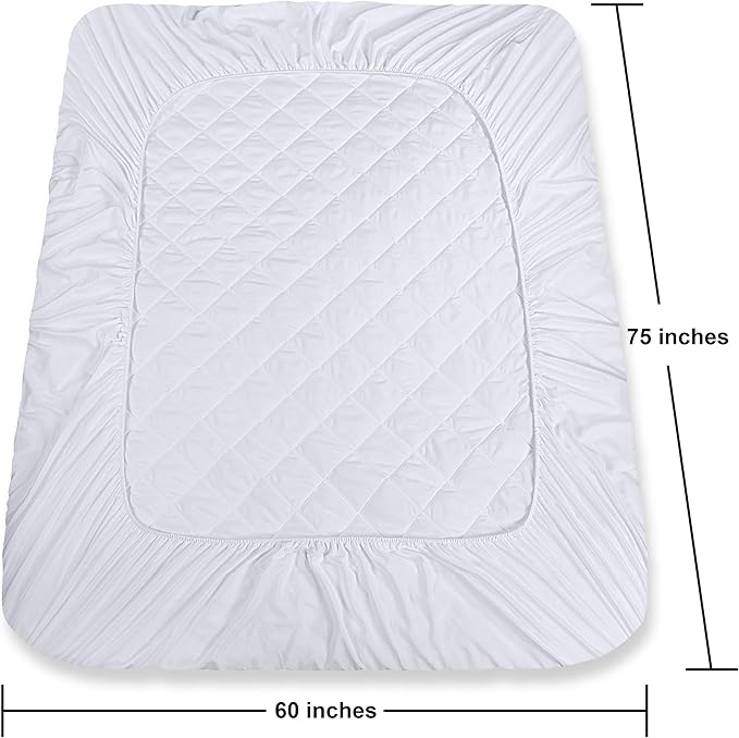Utopia Bedding Quilted Fitted Mattress Pad, Short Queen Size, Elastic Fitted Mattress Topper Protector and Cover with Deep Pocket Stretches up to 16 Inches, Machine Washable (White)