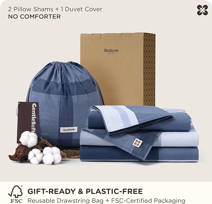 Bedsure 100% Cotton Reversible Plaid Duvet Cover King Size - Classic Navy Checkered Pattern Comforter Cover with Zipper Closure & 2 Pillow Shams, Comforter Sold Separately (Navy Plaid 104"x90")