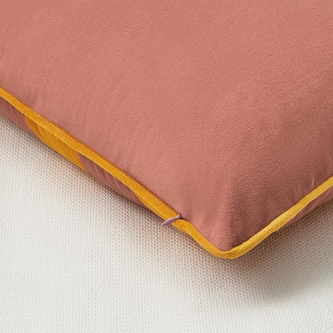 MONDAY MOOSE Decorative Throw Pillow Covers Cushion Cases, Set of 2 Soft Velvet Striped Piping Edge Designs, Pillow Inserts Not Included (22x22 inch, Pink/Honey)