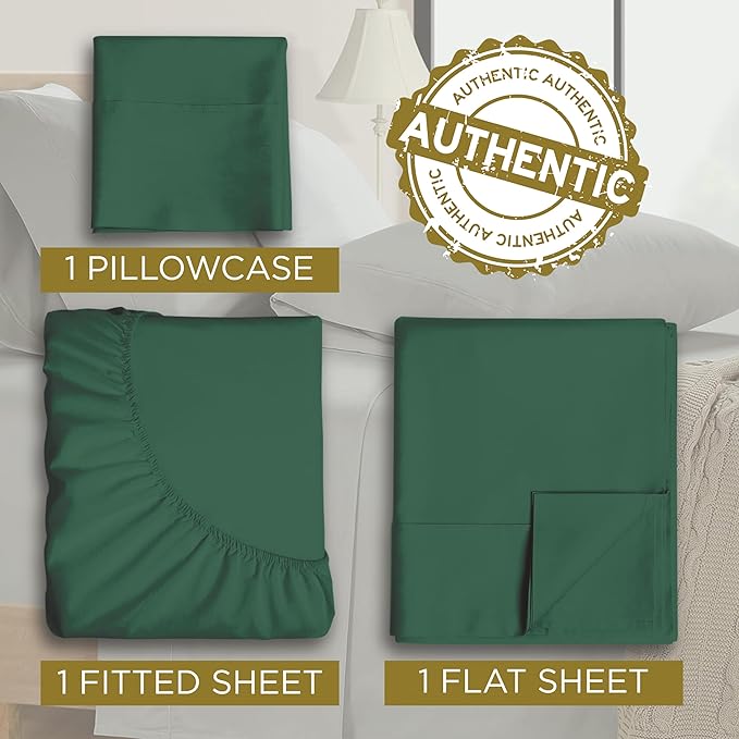 DESTINY CRESCENT BEDDING Microfiber Double Brushed Twin Hunter Green 3 PC Bed Sheets Soft and Comfy-15'' Deep Pocket,39''x75'' Great for Kids Room, Guest Room, Dorms, Camps, Twin Beds (Hunter Green)