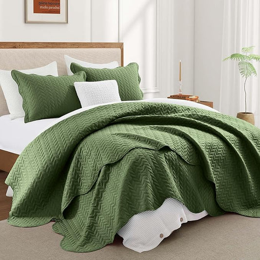 IR Imperial Rooms Twin Quilt Bedding Set Size (68” x 86”) + 1 Pillow Shams (20” x 26” + 2”) - 2 Pcs All Season Lightweight Reversible Microfiber Coverlet Embossed Quilt Bedspread (Olive Green)