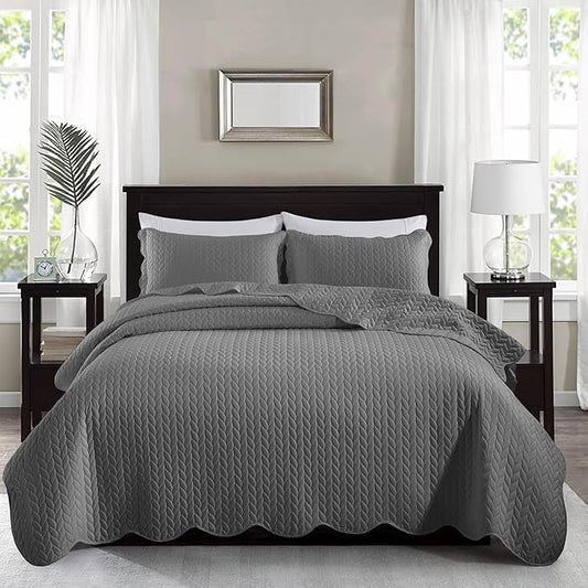 MOONLIGHT20015 Bedspreads Quilts Queen Size Bedding Set (90" x 96") - 2 Pillow Shams (20" x 26"+ 2") - 3 Pcs Lightweight All Season Reversible Microfiber Coverlet Embossed Quilt Bedspreads (Grey)
