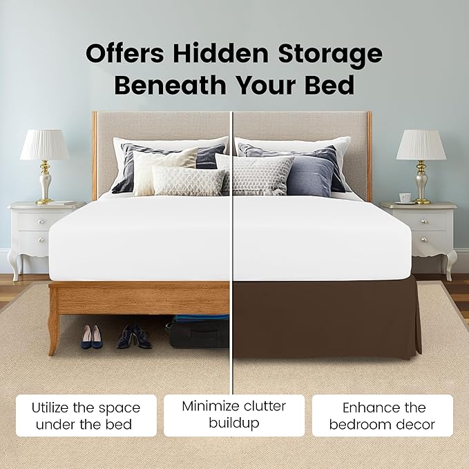 Utopia Bedding Twin Bed Skirt - Soft Quadruple Pleated Ruffle - Easy Fit with 15 Inch Tailored Drop - Hotel Quality, Shrinkage and Fade Resistant (Twin, Brown)