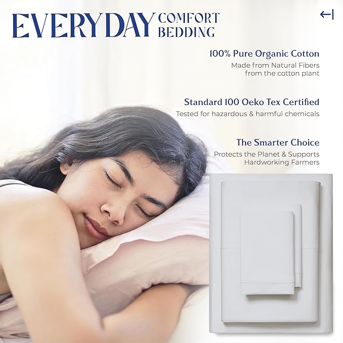 Mayfair Linen 100% Organic Cotton Sheets Full Size - 4 PC Organic Cotton Full Size Percale Weave Sheet Set, Soft, Cooling, Crisp & Breathable, 16" Deep Pocket Hotel Quality Bedding Set - Light Grey