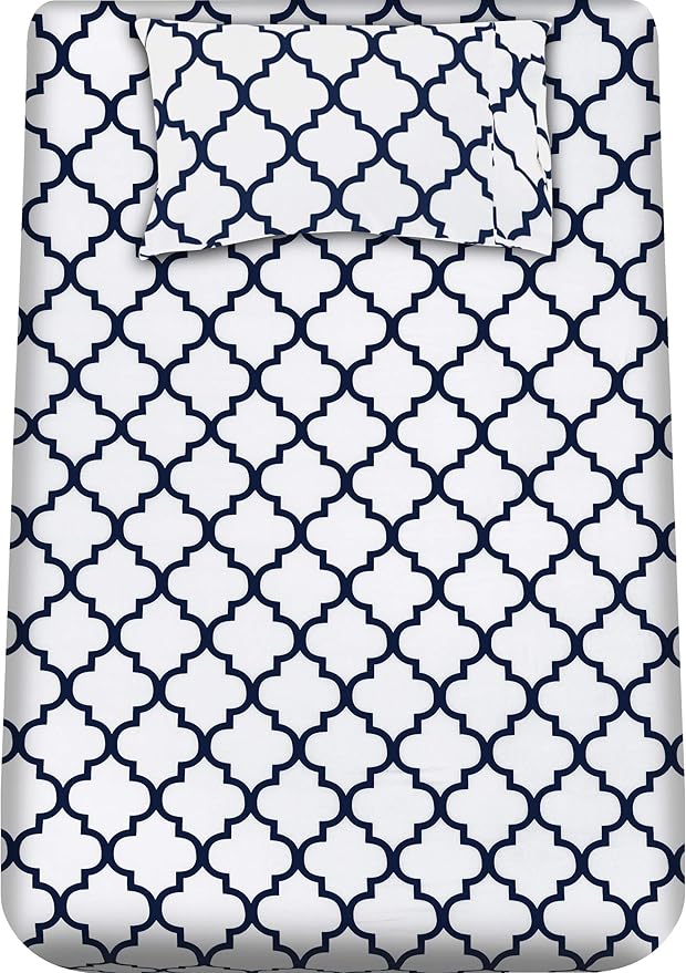 Utopia Bedding Twin Sheet Set, Soft Microfiber 3 Piece Bed Sheets with 15" Deep Pocket - Easy Care Brushed Microfiber (Quatrefoil - White)