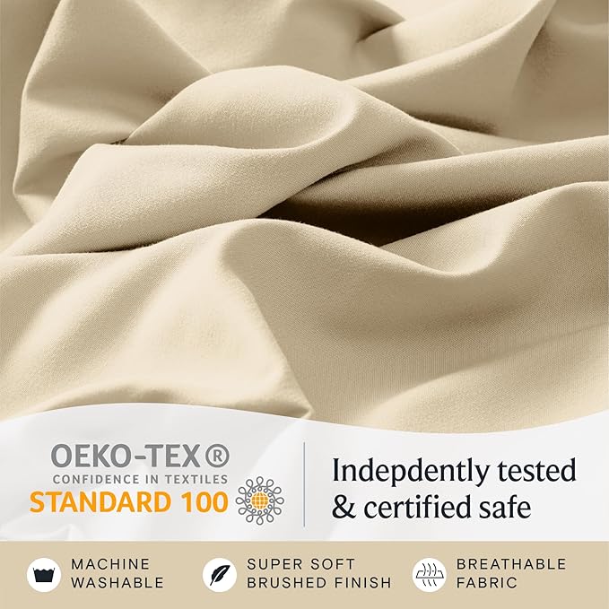 LuxClub 4 PC Full Sheet Set, Deep Pockets Wrinkle Free Cooling Bed Sheets Hotel Bedding for Women, Men, Kids & Teens, Includes 1 Fitted Sheet, 1 Flat Sheet and 2 Pillowcases-Cream (Pack of 2)