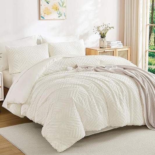 Andency Super King Plus Comforter Set Ivory - 7 Pieces Bed in a Bag Oversized King Bedding Sets, Boho Tufted Lightweight Fluffy Bed Set with Comforter, Sheets, Pillowcases & Shams