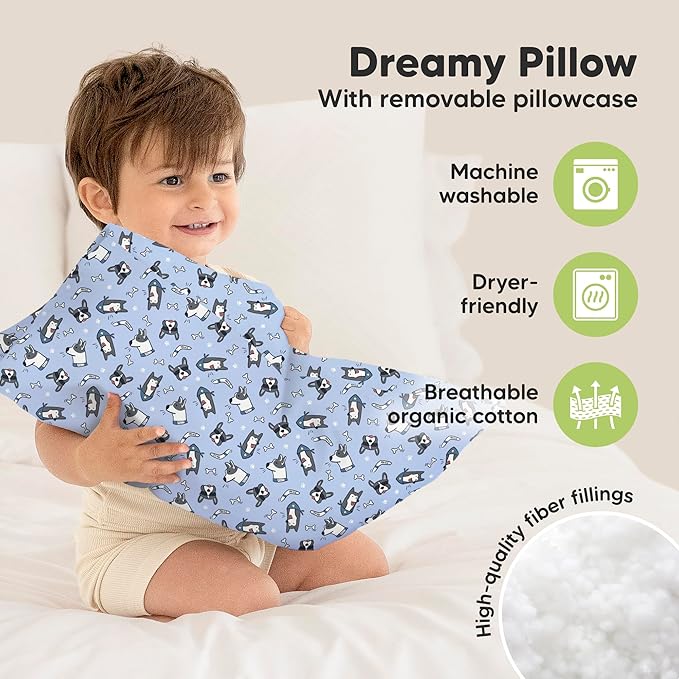 Toddler Pillow with Pillowcase - 13x18 My Little Dreamy Kids Travel Bed Pillows for Sleeping, Organic Cotton Small Pillowcase, Soft & Breathable, Machine Washable, Toddlers 2-5 years old (Pawtrol)