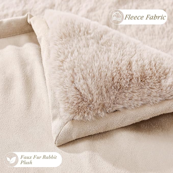 Faux Rabbit Fur Throw Blanket 880 GSM, Ultra Soft Thick Warm Bubble Plush, Reversible Throw for Couch Sofa Bed, Cozy Shaggy Blanket for Bedroom & Living Room(50''*60'',Camel)