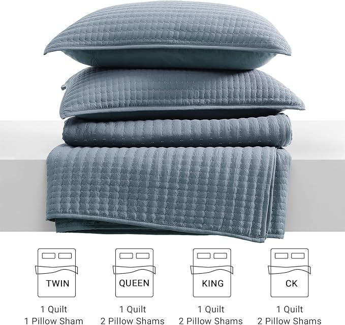 WRENSONGE Queen Quilt-3 Pieces Lightweight Bedspreads Oxford Blue Queen Size Quilt Bedding Set for All Seasons, Soft Summer Coverlet with 2 Pillow Shams Suitable for Bed & Couch