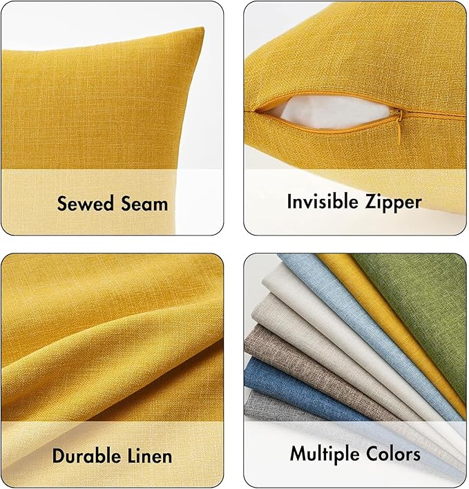 MIULEE Pack of 2 Decorative Linen Burlap Textured Pillow Covers Farmhouse Boho Accent Pillowcases Spring Home Decor for Couch Sofa Bedroom Living Room 18x18 Inch Bright Yellow