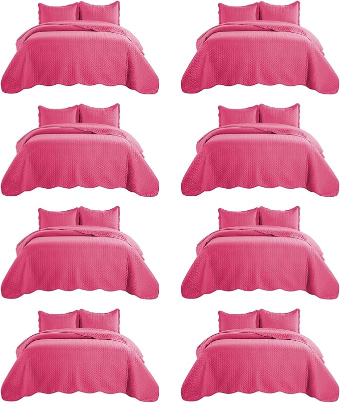IR Imperial Rooms 8 Pack Quilt King Size Bedding (106" x 96") - Bulk Wholesale for Hotels, Guest Bedroom & Airbnbs - Lightweight Microfiber Reversible Embossed Quilts Bedspread (Pink)