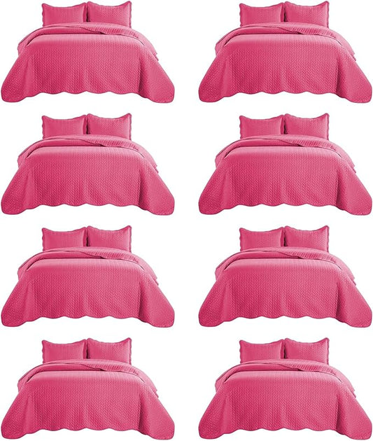 IR Imperial Rooms 8 Pack Quilt King Size Bedding (106" x 96") - Bulk Wholesale for Hotels, Guest Bedroom & Airbnbs - Lightweight Microfiber Reversible Embossed Quilts Bedspread (Pink)