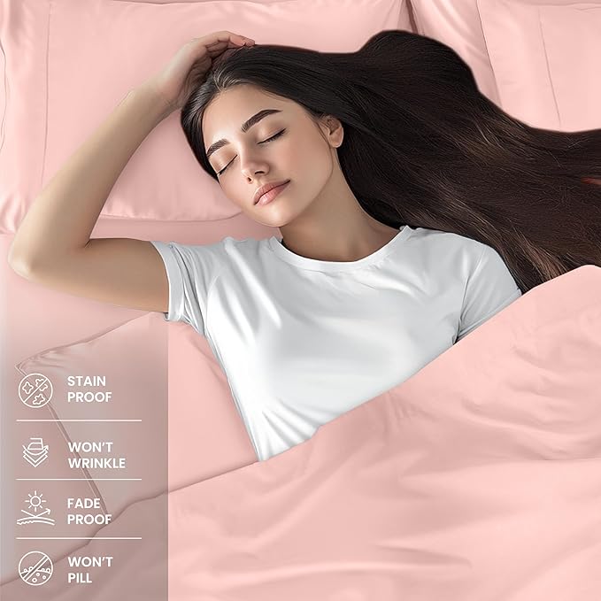 Utopia Bedding Queen Size Sheet Set – 4 Piece Bed Sheets, Soft and Breathable Microfiber, Includes 1 Fitted Sheet, 1 Flat Sheet and 2 Pillowcases – Oeko Tex (Tea Pink)