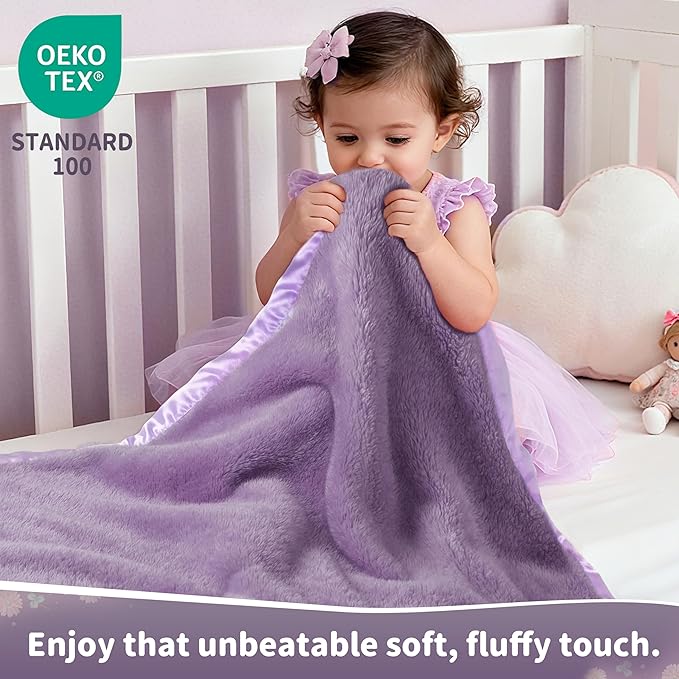 Pro Goleem Fleece Baby Blanket with 2 Inch Satin Trim Soft Plush Blanket for Boys and Girls for Babies Purple 30''x40''