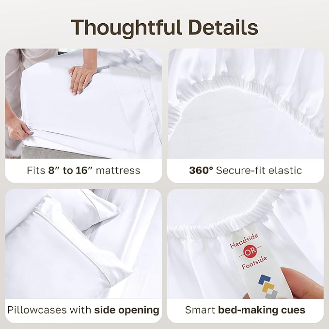 California Design Den Full Size Bed Sheets Set - Soft 400 Thread Count Sateen, Natural 100% Cotton Sheets Full Size Bed Set, Deep Pockets for a Snug Fit, Durable Bedding - White