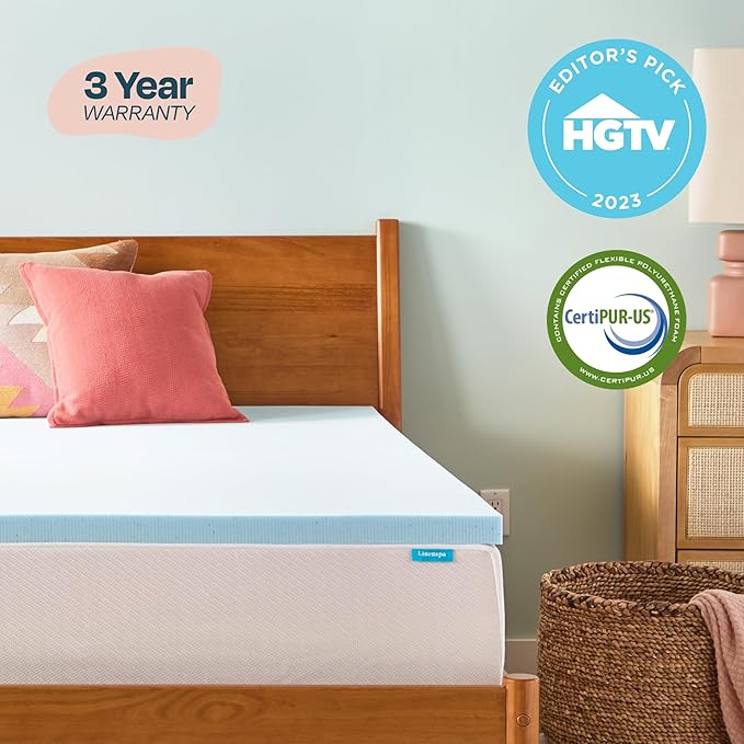 Linenspa Memory Foam Mattress Topper, Small Twin Size - 2 Inch Gel Infused Memory Foam - Plush Feel - Cooling and Pressure Relieving - CertiPUR Certified