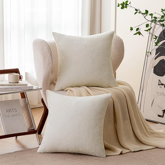 a moment Ivory Chenille Throw Pillow Covers 22x22 Inch Pack of 2 Modern Decorative Throw Pillow Covers Farmhouse Cross Covers Home Decor for Sofa Bedroom Living Room