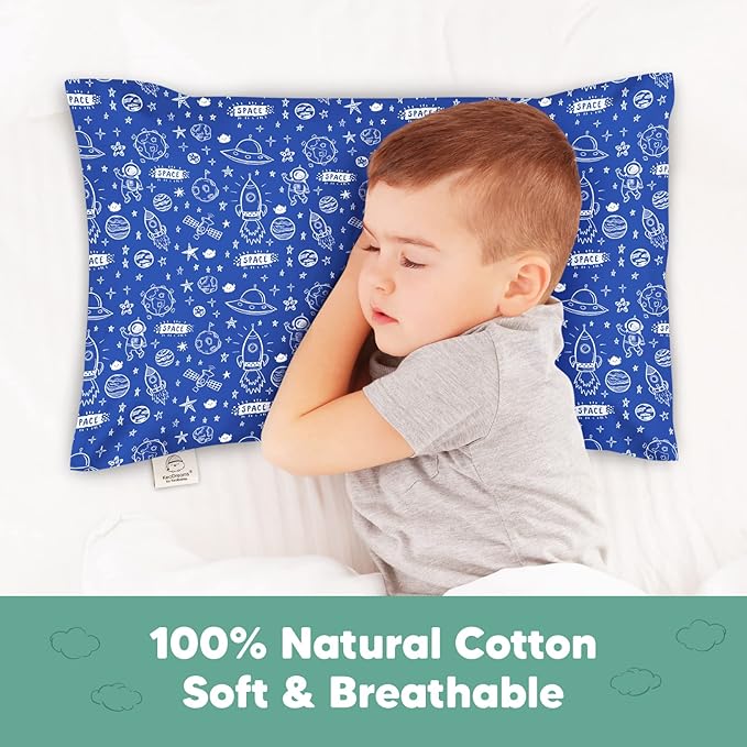 KeaBabies Toddler Pillowcase 13"x18" - Organic Cotton Toddler Pillowcase for Kids, Boys,Girls,Soft & Durable Cotton Cover for Miniature Sleepy Pillows,Cute Colors,Pillow Sold Separately(Off to Space)
