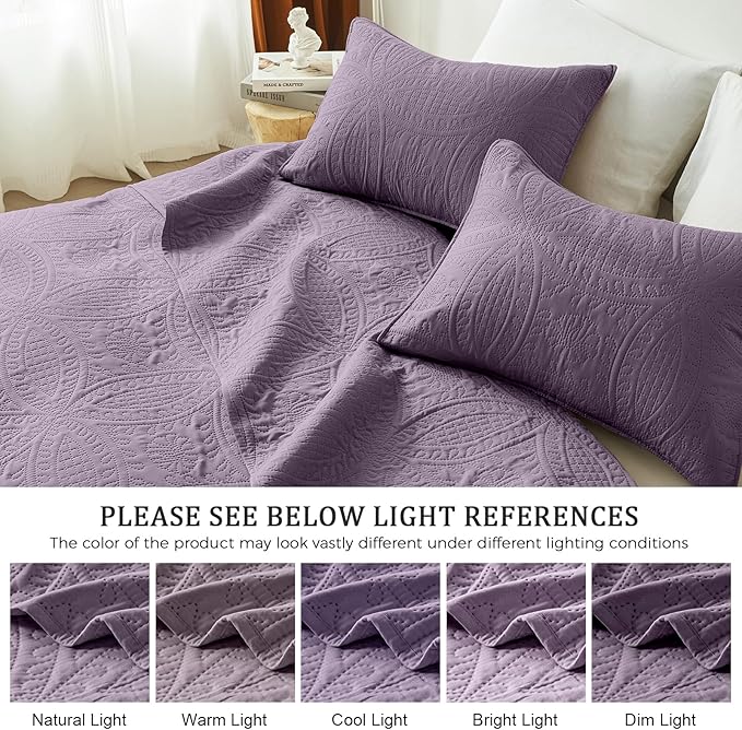 akkialla Grayish Purple Twin Quilt Set, Ultrasonic Lightweight Bedspread Coverlet for Modern Minimalist Bedroom, Soft Microfiber Coin Pattern Bedding, 2-Piece (1 Quilt, 1 Pillow Sham) | Breathable fabric
