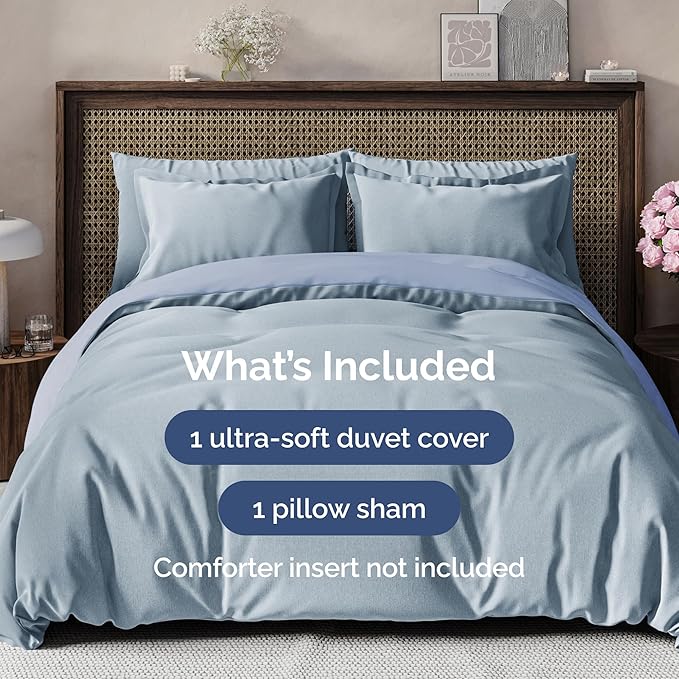 Duvet Cover Twin/Twin XL Size - Extra Soft Twin/Twin XL Size Duvet Cover - Lightweight, Breathable & Cozy w/ Zipper Closures and Ties - 68" x 90" Inches - (Heathered Blue) Comforter Not Included