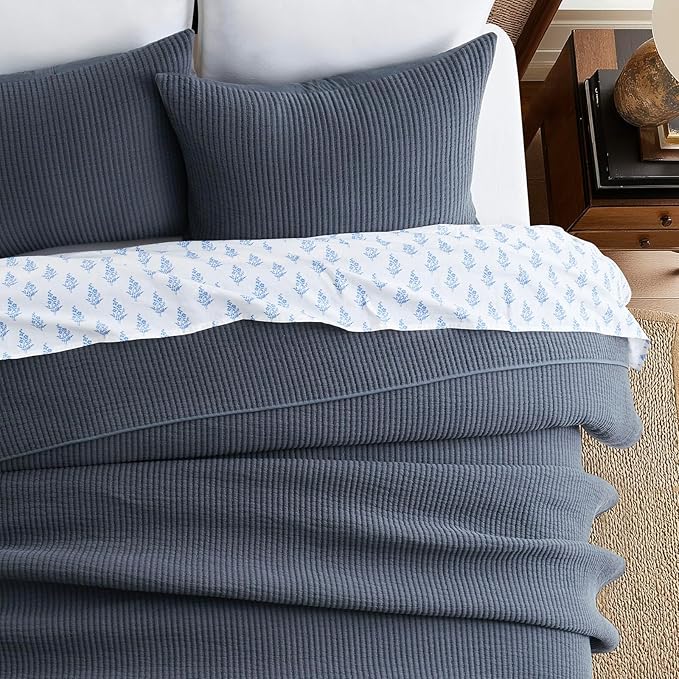 EVERGRACEHOME Cotton Coverlet Set King Size 3 Pieces, Lightweight Soft Ribbed Matelassé Bedspread Quilt Set, Cozy Oversized Quilted Bedding Set with 2 Pillow Shams for All Seasons, Midnight Blue