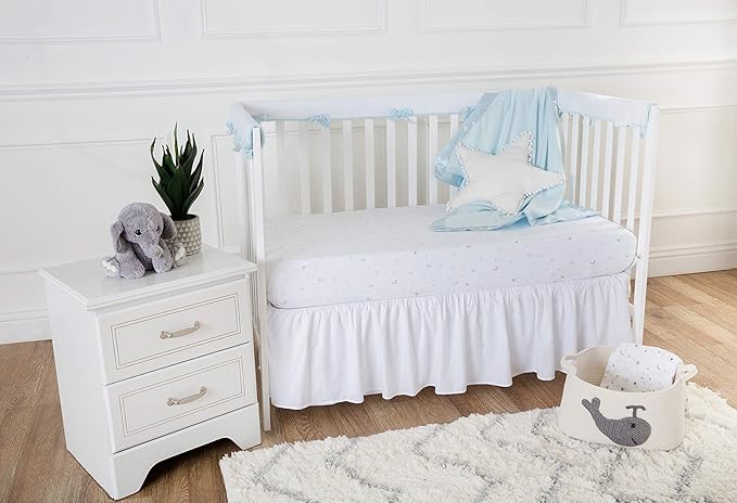 American Baby Company 100% Natural Cotton Percale Ruffled Crib Skirt, White, 52"L x 28"W + 13.5"