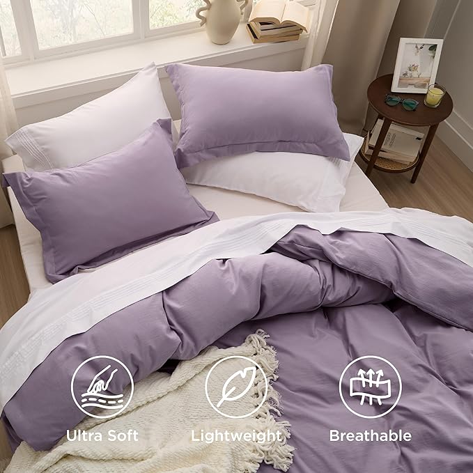 Bedsure Grayish Purple Duvet Cover King Size - 3 Pieces Prewashed Cotton-Like Polyester Extra Soft Bedding Set, Includes 1 Duvet Cover 104x90 Inches with Zipper Closure & 2 Pillow Shams, No Comforter
