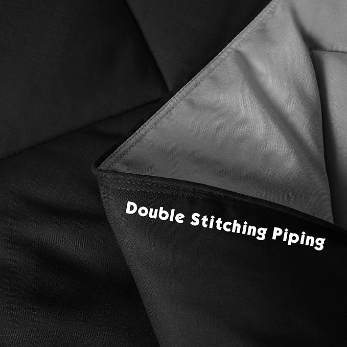 HIG 3pc Black Twin/Twin XL Comforter Set - All Season Reversible Down Alternative Comforter with Sham - Quilted Duvet Insert with Corner Tabs - Diamond Stitched Blanket - Breathable, Soft, Fluffy