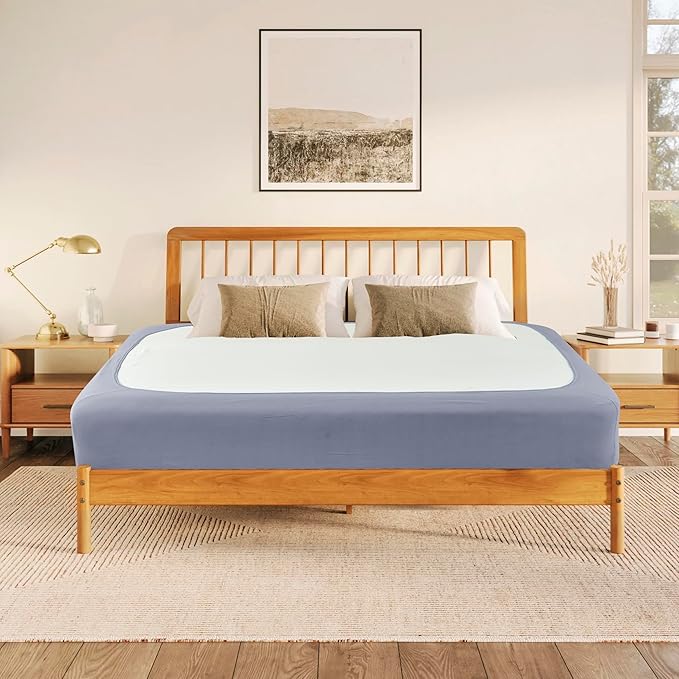 Biscaynebay Decorative Box Spring Cover King & Cal King Size, Silver Grey Luxurious Jersey Knitting Stretchy Wrap Around 4 Sides Bed Skirt for Home/Hotels Easy Fit Wrinkle Free Machine Washable