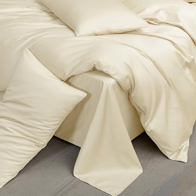 MooMee Duvet Cover Set 100% Extra Long Staple Cotton 600 Thread Count Silky Sateen Smooth Luxury Soft Breathable Durable Hotel Quality Bedding, 3 Pieces (Butter Yellow, King 104"x90")