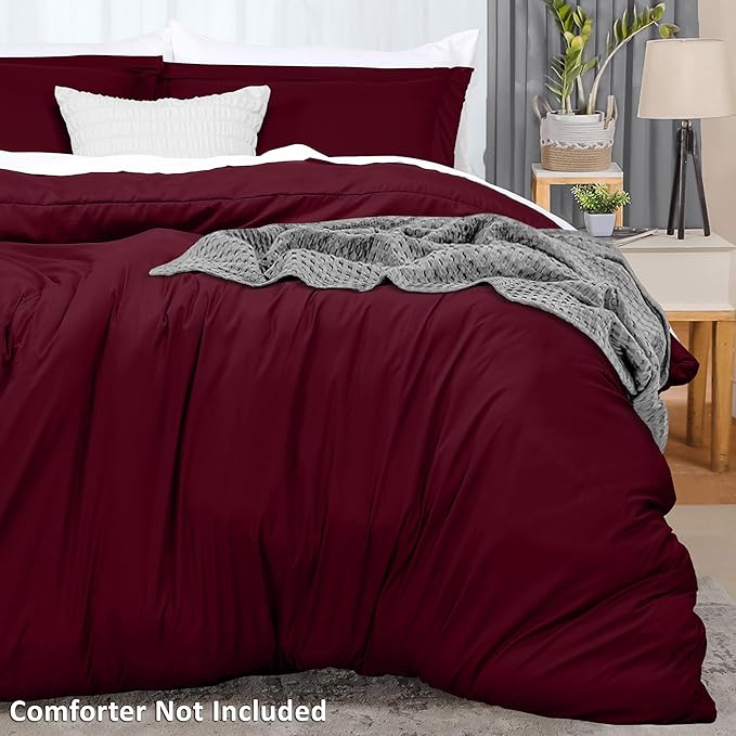 Utopia Bedding Duvet Cover King Size - 3 Piece with Zipper Closure - 1 Comforter Cover 104X90 Inches & 2 Pillow Shams 20X36 Inches (Burgundy) Comforter Not Included