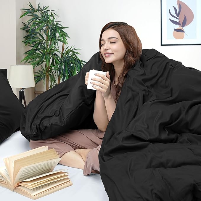 Utopia Bedding Duvet Cover California King Size - 3 Piece with Zipper Closure - 1 Comforter Cover 104X98 Inches & 2 Pillow Shams 20X36 Inches (Black) Comforter Not Included