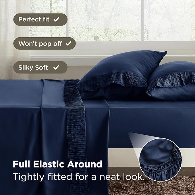 Bedsure California King Sheet Sets - 4 Pieces Soft Cal King Sheets - Breathable & Cooling - Hotel Luxury - Easy Care Polyester Microfiber Bedding for Women, Men, Navy