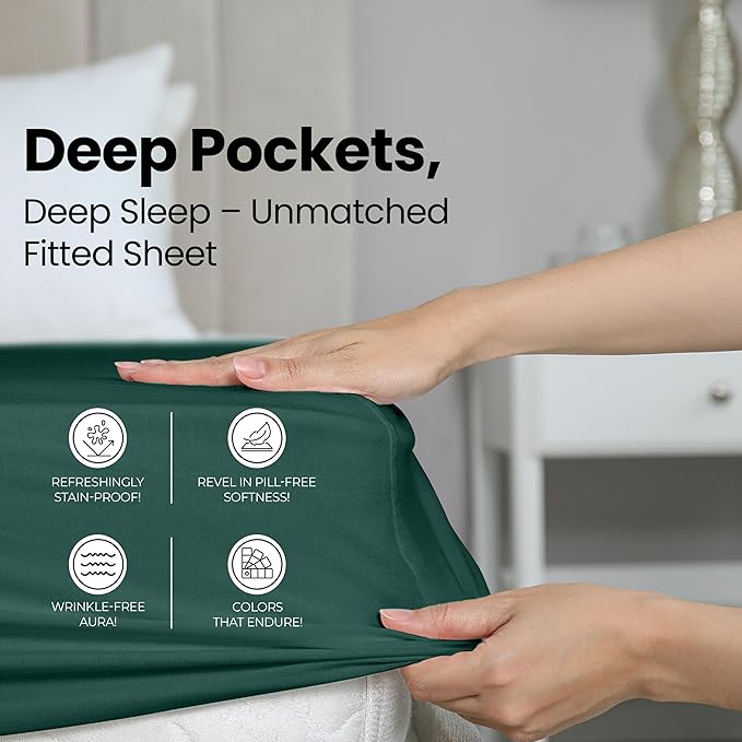 Utopia Bedding King Fitted Sheet - Bottom Sheet - Deep Pocket - Soft Microfiber - Shrinkage and Fade Resistant - Easy Care -1 Fitted Sheet Only (Emerald)
