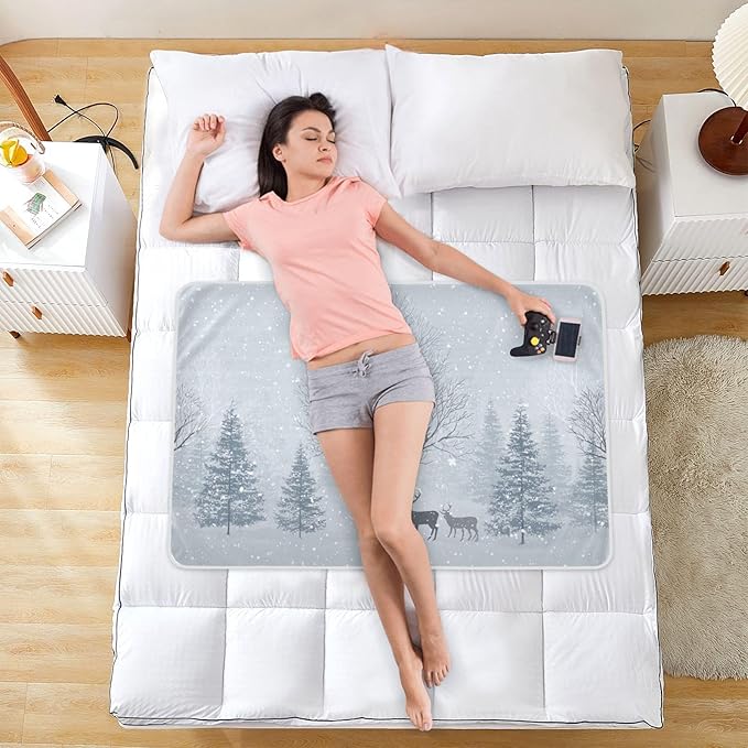 Waterproof Bed Pad Reusable Changing Pad Toddler Mattress Protector Large Pee Pad Baby Diaper Pad Soft Washable Liner Blue Snow Trees and Reindeer