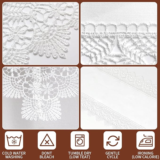 Elegant Vintage White Table Runner 72 inches Long with Exquisite Macrame and Embroidered Floral Pattern Perfect as a Dresser Scarf (14X72'')