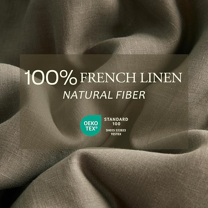 DAPU 100% Linen Duvet Cover Set - Pure Natural French Flax Linen with Corner Ties and Zipper Closure Soft Breathable Durable for Hot Sleepers 1 Duvet Cover 2 Pillowcases (Gray Green, Queen)